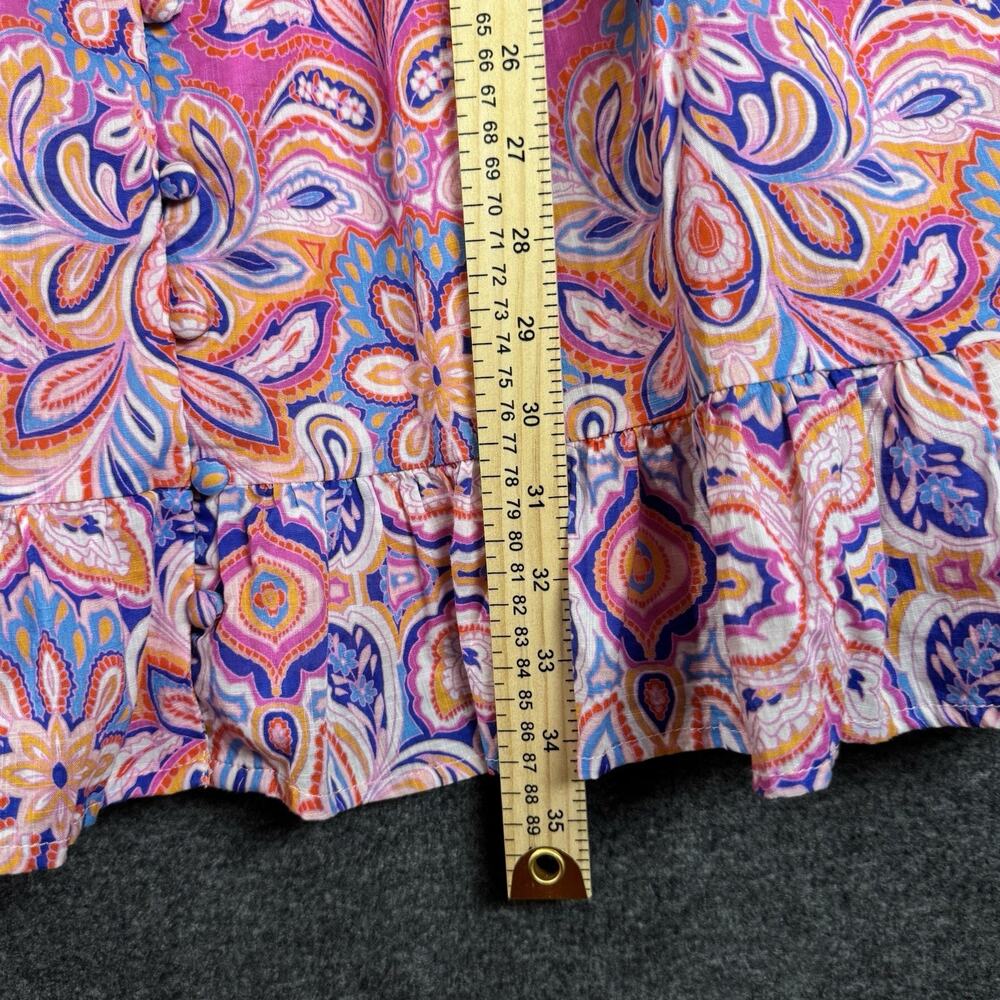 Anthropologie Pink Boho Floral Mini Dress Ruffle Sleeve Babydoll Resort Summer L - Picture 10 of 10